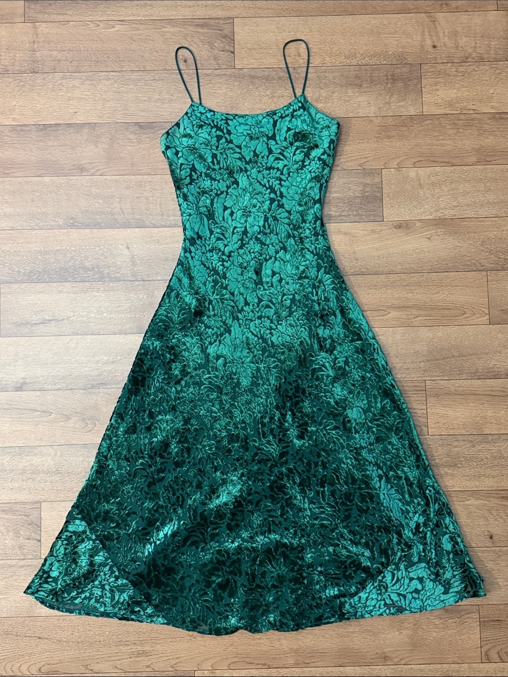 Y2K Moda International Size 2 Green Dress Velvet Floral Romantic Whimsygoth Prom